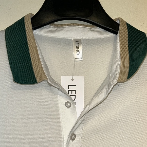 LEDINEY Shirt Polo Contrast stripe Collar white Regular Fit Short sleeve size 2X - Picture 7 of 15